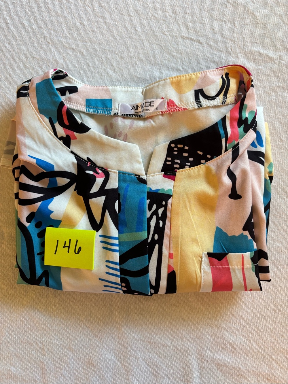 Abstract Face Print High-Low Button-Front Dress - White/Multi - Picture 7 of 7